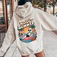 Fun Spooky Ghoul Summer Beach Vacation Flamingo Summer Vibes Women Oversized Hoodie Back Print Sand