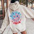 Groovy American Girl Babe Smile Face Usa Flag 4Th Of July Women Oversized Hoodie Back Print Sand