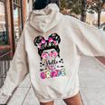 Hello First 1St Grade Messy Bun First Day Of School Girls Women Oversized Hoodie Back Print Sand