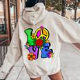 Hippie Retrò Anni '60 '70 Flower Power Groovy Love Peace Hippie Felpa con cappuccio oversize da donna con stampa posteriore Sand