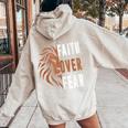 Lion Faith Over Fear- Dad Man Jesus Christ Christian Women Oversized Hoodie Back Print Sand