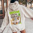 Mom Of The Birthday Boy Wild Zoo Theme Safari Party Women Oversized Hoodie Back Print Sand