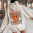 Race Day Vibes Checkered Flag Car Racing Mom Dad Race Car Women Oversized Hoodie Back Print Sand