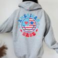 Groovy American Girl Babe Smile Face Usa Flag 4Th Of July Women Oversized Hoodie Back Print Sport Grey