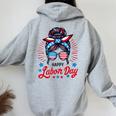 Happy Labor Day Labor Day Messy Bun Usa Flag Women Oversized Hoodie Back Print Sport Grey