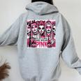Horror Girl In October We Wear Pink Breast Cancer Halloween Women Oversized Hoodie Back Print Sport Grey