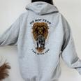 Jesus Is With You Faith Over Fear Christian Scripture Lion Women Oversized Hoodie Back Print Sport Grey