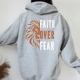 Lion Faith Over Fear- Dad Man Jesus Christ Christian Women Oversized Hoodie Back Print Sport Grey
