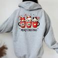 Meowy Christmas Cute Cats And Coffee Merry Xmas Graphic Women Oversized Hoodie Back Print Sport Grey