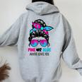 Messy Bun Pink Or Blue Auntie Loves You Gender Reveal Women Oversized Hoodie Back Print Sport Grey
