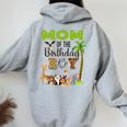 Mom Of The Birthday Boy Wild Zoo Theme Safari Party Women Oversized Hoodie Back Print Sport Grey