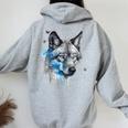 Opera D'arte Lupo Farfalla Occhi Azzurri Motivo Animale Lupo Felpa con cappuccio oversize da donna con stampa posteriore Sport Grey