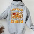 I Teach The Cutest Turkeys Thanksgiving Teacher Women Oversized Hoodie Back Print Sport Grey
