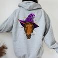 Witch Halloween Horse Equestrian Horse Lover Cowboy Women Oversized Hoodie Back Print Sport Grey