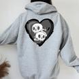 Youth Goth Kid Black Heart & Skulls Alternative Emo Boys Or Girls Women Oversized Hoodie Back Print Sport Grey