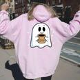 Coffee Lovers Cute Ghost Drinking Coffee Halloween Women Oversized Hoodie Back Print Light Pink