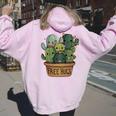 Free Cactus Hugs Cute Cactus Present Friendly Maglia A Manica Felpa con cappuccio oversize da donna con stampa posteriore Light Pink