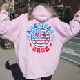 Groovy American Girl Babe Smile Face Usa Flag 4Th Of July Women Oversized Hoodie Back Print Light Pink