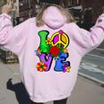 Hippie Retrò Anni '60 '70 Flower Power Groovy Love Peace Hippie Felpa con cappuccio oversize da donna con stampa posteriore Light Pink