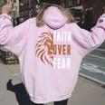 Lion Faith Over Fear- Dad Man Jesus Christ Christian Women Oversized Hoodie Back Print Light Pink
