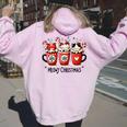 Meowy Christmas Cute Cats And Coffee Merry Xmas Graphic Women Oversized Hoodie Back Print Light Pink