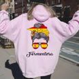 Messy Bun Lady Formentera Ibiza Spagna Felpa con cappuccio oversize da donna con stampa posteriore Light Pink