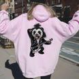 Panda Punk Rock Suonare La Chitarra Elettrica Felpa con cappuccio oversize da donna con stampa posteriore Light Pink