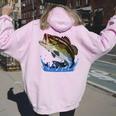 Pesca Pesce Basso Uomini Donne & Bambini Pescatore Felpa con cappuccio oversize da donna con stampa posteriore Light Pink