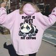 Sweat Is Just Fat Crying Panda Lifting Gym Citazione Cute Panda Felpa con cappuccio oversize da donna con stampa posteriore Light Pink