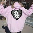 Youth Goth Kid Black Heart & Skulls Alternative Emo Boys Or Girls Women Oversized Hoodie Back Print Light Pink