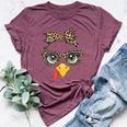 Leopard Print Thanksgiving Turkey Face Glasses Girls Bella Canvas T-shirt Heather Maroon