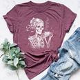 Skeleton Messy Bun Coffee Halloween Coffee Lover Mom Bella Canvas T-shirt Heather Maroon
