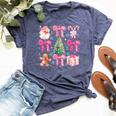 Coquette Bow Santa Claus Pink Merry Christmas Pajamas Bella Canvas T-shirt Heather Navy