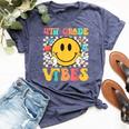First Day Of School Fourth Grade Vibes Smiles Back To School Bella Canvas T-shirt Heather Navy