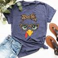 Leopard Print Thanksgiving Turkey Face Glasses Girls Bella Canvas T-shirt Heather Navy
