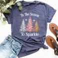 Tis The Season To Sparkle Cute Pink Christmas Tree Womens Bella Canvas T-shirt Heather Navy