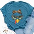 Leopard Print Thanksgiving Turkey Face Glasses Girls Bella Canvas T-shirt Heather Deep Teal