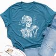 Skeleton Messy Bun Coffee Halloween Coffee Lover Mom Bella Canvas T-shirt Heather Navy