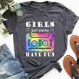 80S 90S Girls Just Wanna Have Fun Cassette Vintage Bella Canvas T-shirt Heather Dark Grey