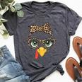 Leopard Print Thanksgiving Turkey Face Glasses Girls Bella Canvas T-shirt Heather Dark Grey