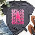 Retro Taylor First Name Personalized 80'S Pink Girl Bella Canvas T-shirt Heather Dark Grey