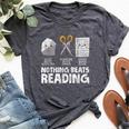 Rock Paper Scissor Reading Book Reading Teacher Bookworm Bella Canvas T-shirt Heather Dark Grey