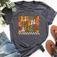 Friends Giving Crew Squad 2024 Cute Turkey Groovy Pice Bella Canvas T-shirt Heather Deep Teal