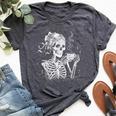 Skeleton Messy Bun Coffee Halloween Coffee Lover Mom Bella Canvas T-shirt Heather Deep Teal