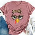 Leopard Print Thanksgiving Turkey Face Glasses Girls Bella Canvas T-shirt Heather Mauve