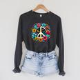 Peace Love Groovy Peace Sign Sponge Fleece Raglan Crewneck Sweatshirt Dark Grey Heather