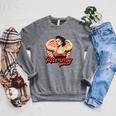 Muscle Mommy Retro Weightlifting And Bodybuilding Gym Mom Sponge Fleece Raglan Crewneck Sweatshirt Deep Heather