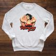 Muscle Mommy Retro Weightlifting And Bodybuilding Gym Mom Sponge Fleece Raglan Crewneck Sweatshirt Ash