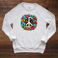 Peace Love Groovy Peace Sign Sponge Fleece Raglan Crewneck Sweatshirt Ash