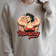 Muscle Mommy Retro Weightlifting And Bodybuilding Gym Mom Sponge Fleece Raglan Crewneck Sweatshirt Heather Dust